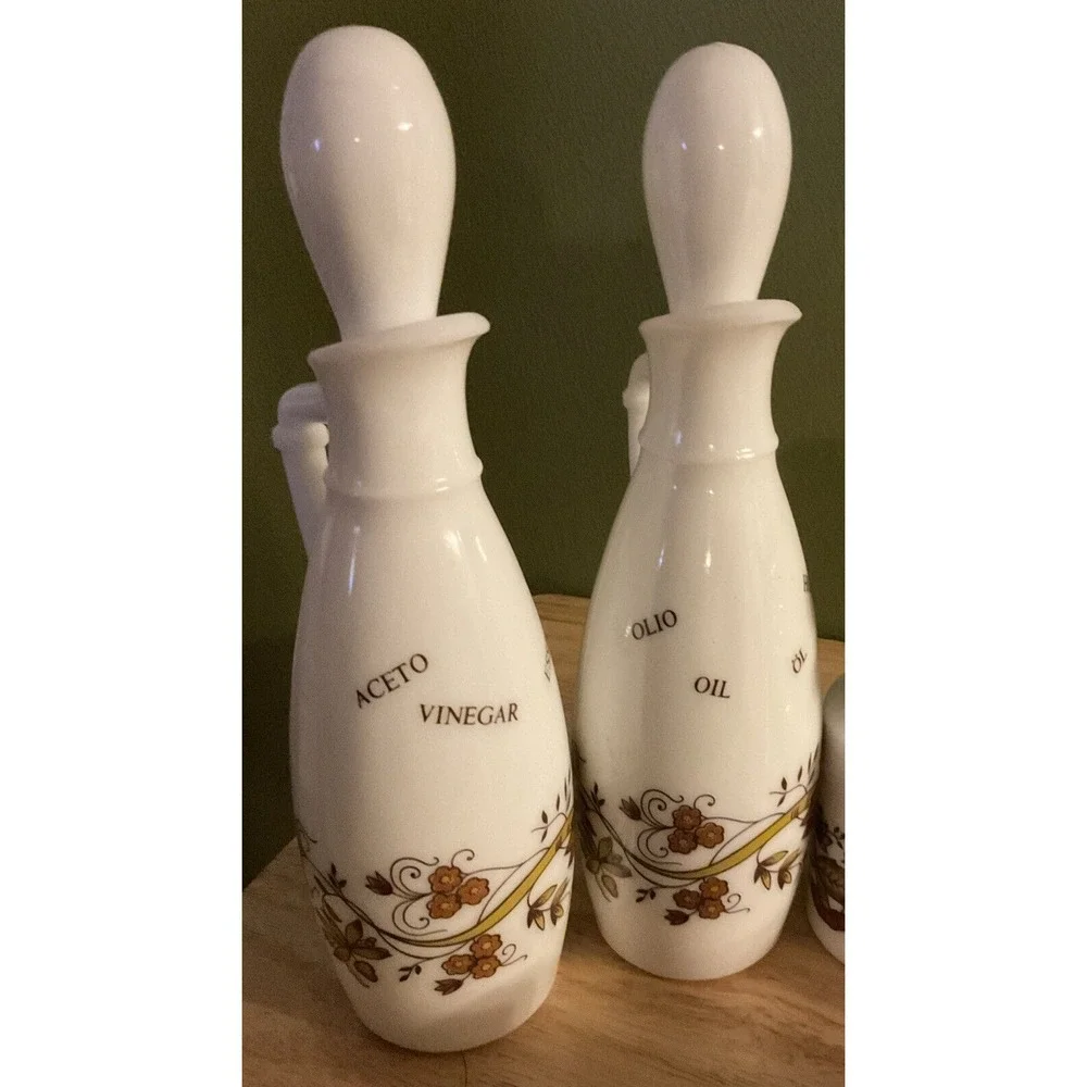 Vintage 10 Piece Milk Glass Cruets, Salt And Pepper Shakers‎ And Spice Jars